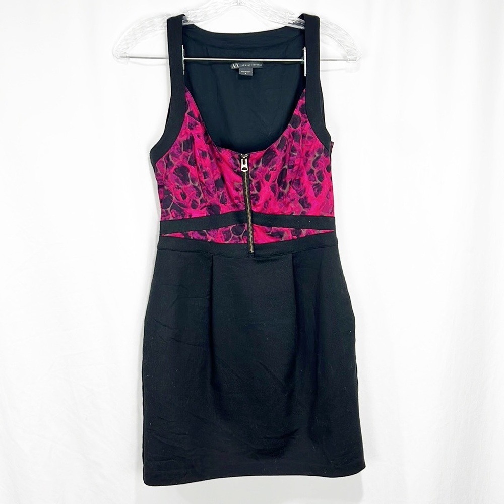 Armani Exchange Pink and Black BodyCon Zip Front Mini Dress Size 4
